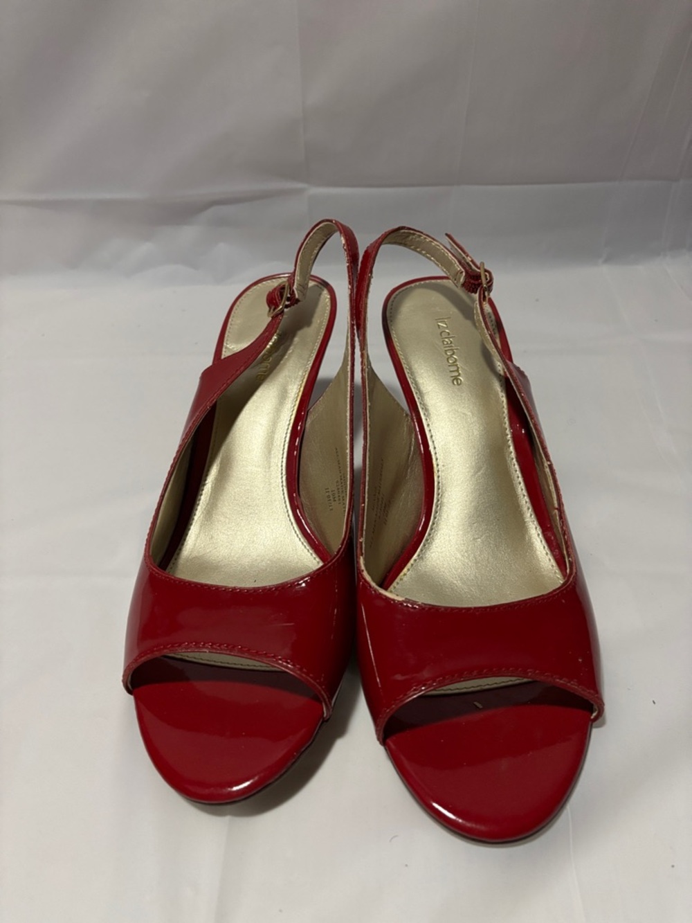 Liz Claiborne Red Patent Slingback Peep Toe Sandals